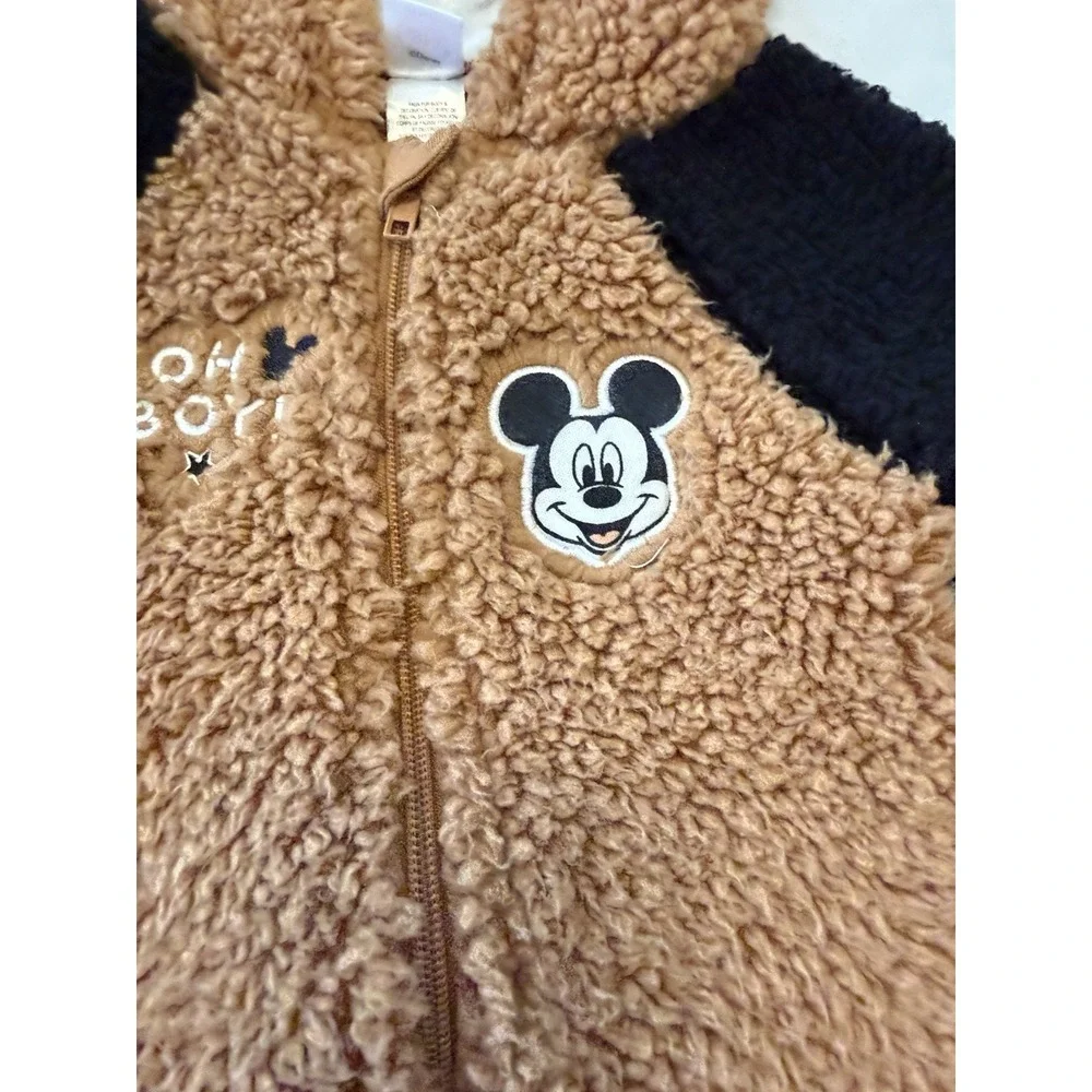 Disney Baby Mickey Mouse Brown Fleece Hooded Snowsuit‎ 6-9 Months Full Zip